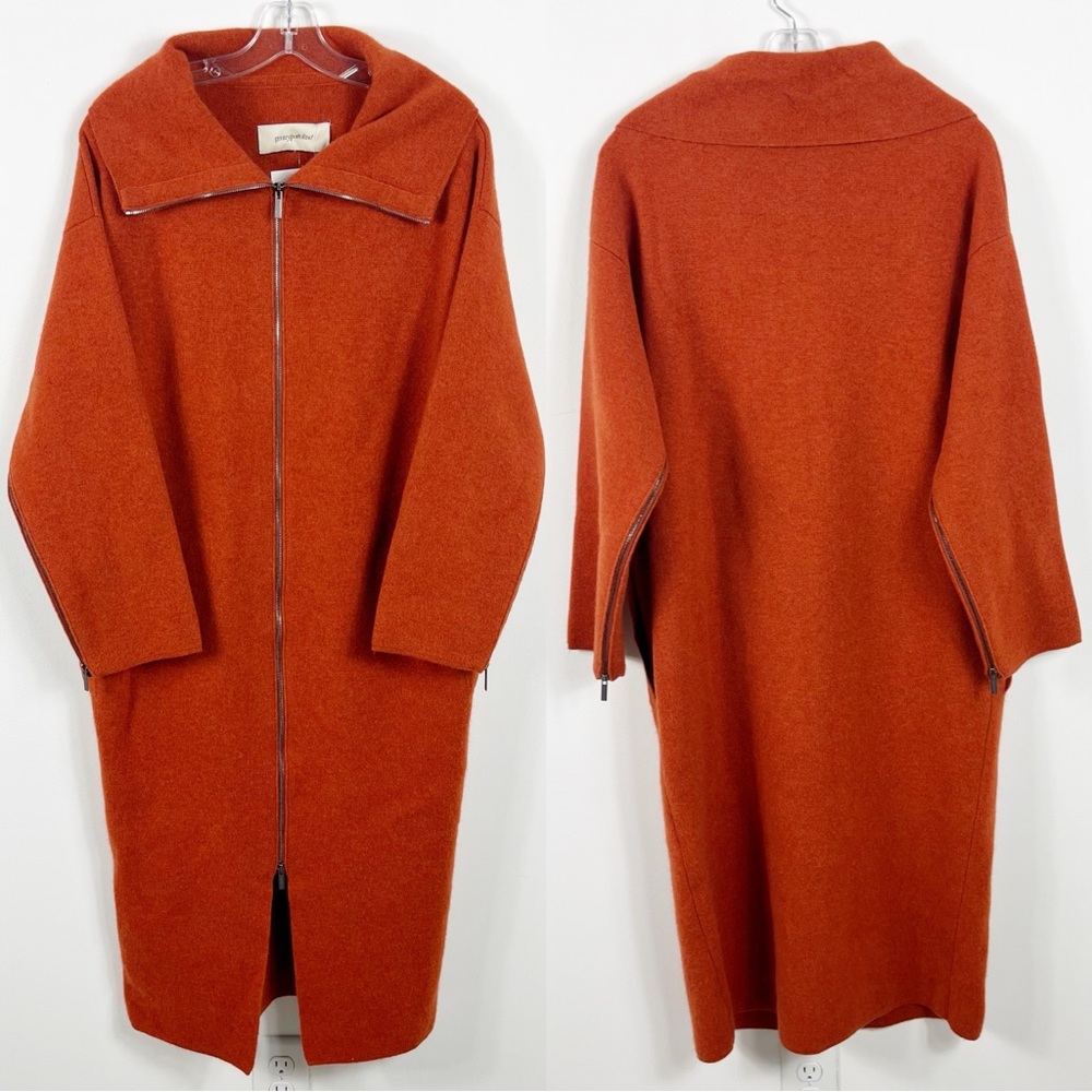 Gentry Portofino Long Cashmere Cardigan Coat Size 4 NWT Rust Orange